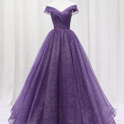 Sweetheart Purple Tulle Long Prom Dress Formal..