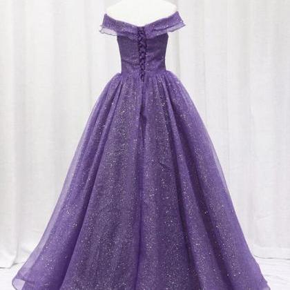 Sweetheart Purple Tulle Long Prom Dress Formal..