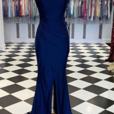Navy Blue Strapless Long Prom Dress 