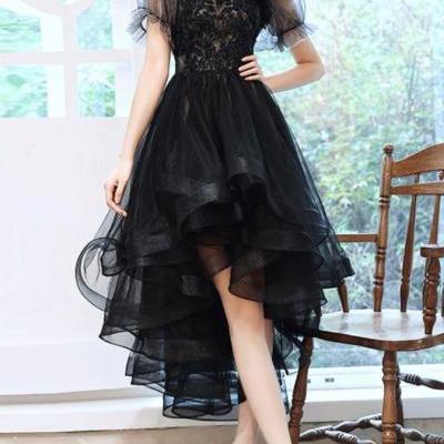 sweetheart high low prom dress,black evening dress