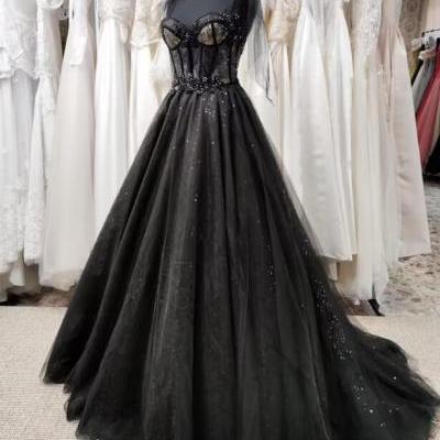 A Line Tulle Black Party Prom Evening Dress