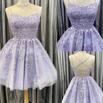 Charming Lavender Knee Length Short Hoco Dress