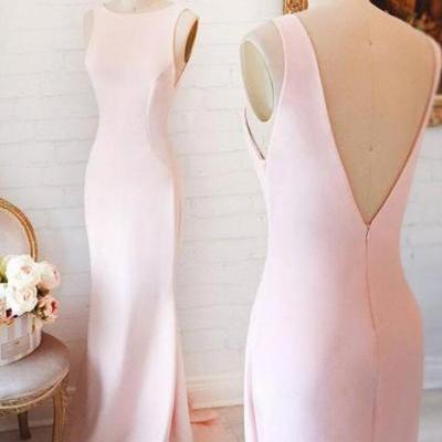 A-line Round Neck Sleeveless Satin Pink Prom Dresses