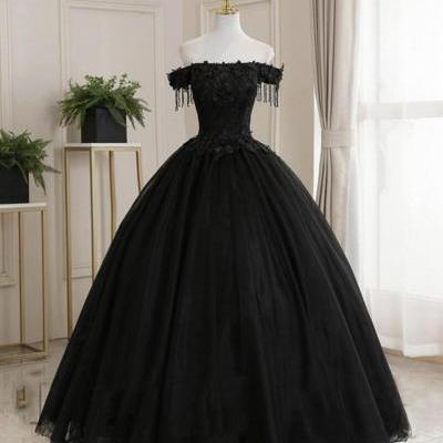 Ball gown Black tulle lace long formal dress