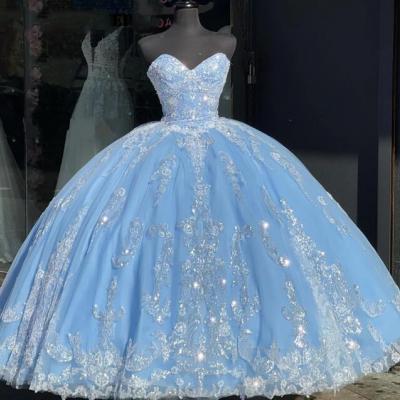 Princess Sweetheart Ball Gown Blue Quinceanera Dresses 