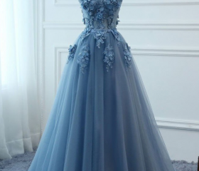 Beautiful Blue Tulle Prom Dress, Long Prom Dresses on Luulla