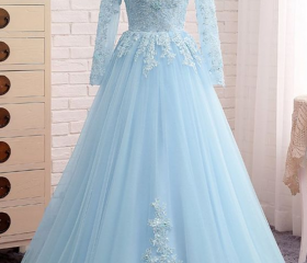 Maroon Tulle Lace and Beaded Homecoming Dress, Lovely Blue Formal Dress