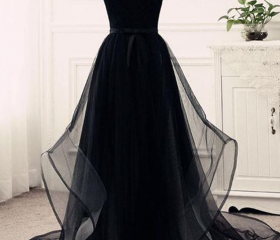 Sweetheart Black Rufflue Long Prom Evening Dress Y1624