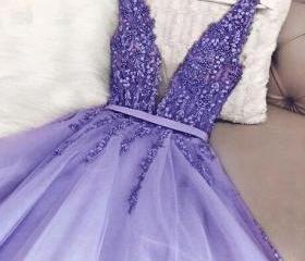 Sexy Deep V Neck Appliques Tulle Long Prom Dresses on Luulla