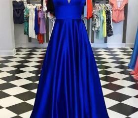 Royal Blue Lantern Sleeves Evening Dress,Simple Party Dress Y5513 main image 1