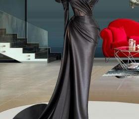 Black Floral Lace Print Evening Party Club Gown Dress main image 1