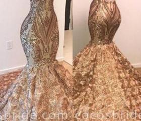 2022 Ladies Evening Dress Champagne Sequin Sleeveless Sexy Backless Prom Dress