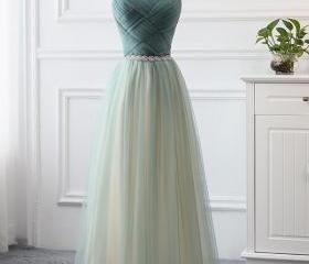 Cute A Line Satin Tulle Printing Flowers Long Bridesmaid Dress