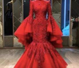 A Line Red Lace Up Satin Prom Dress with Pleats LBQ1222