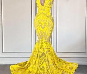 Yellow Sequin Prom Dress ,DS4149