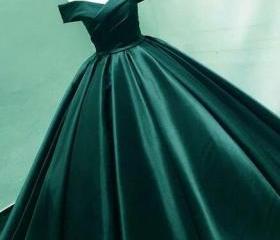 Green Sheath Off the Shoulder Satin Prom Dress LBQ0088