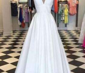 A Line Satin White Prom Dress LBQ1048 main image 1