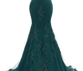 Dark Green Mermaid Prom Dress with Sequins and One Shoulder Long Sleeve Overskirt