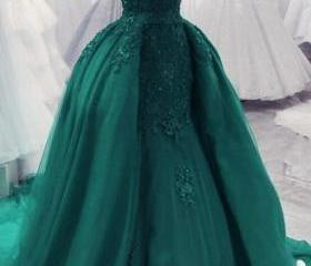 Luxury Pearls Green Mermaid Evening Dress with Gloves LA72352 Plush Size