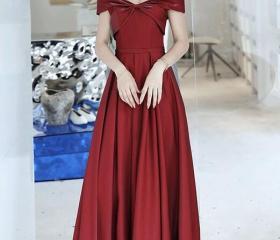 Burgundy Satin A-line Prom Dress,Burgundy Party Gown Y6665 main image 1