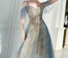 Light Blue V-neckline Long Prom Dress, Blue Junior Prom Dress