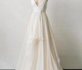 Simple V Neck Off Shoulder Chiffon Long Prom Dress Evening Dress main image 1