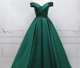 Sage Green A-line Off-the-shoulder Beaded Prom Dress