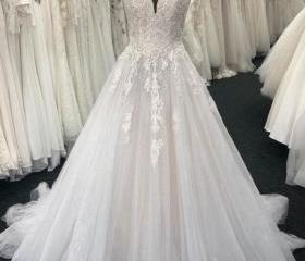 Mermaid Lace Tulle Pearls Long Princess Wedding Dress