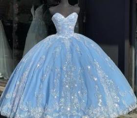 Princess Sweetheart Ball Gown Blue Quinceanera Dresses on Luulla