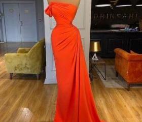 A-line Strapless Chiffon Dresses with Pockets Orange