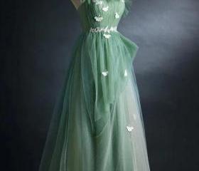 Green Spaghetti Straps Elegant Long Prom Dress Y7154 main image 1