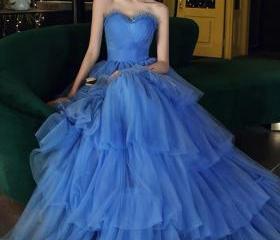 Dressystars Trenidng A Line Sweetheart Blue Long Prom Dress With Ruffles Formal Evening Gown main image 0