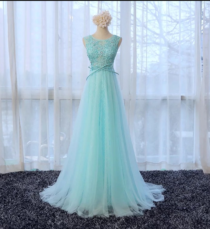 Tulle Prom Dress,appliques Modest Prom Dress,elegant Prom Dress,sleeveless Prom Dress