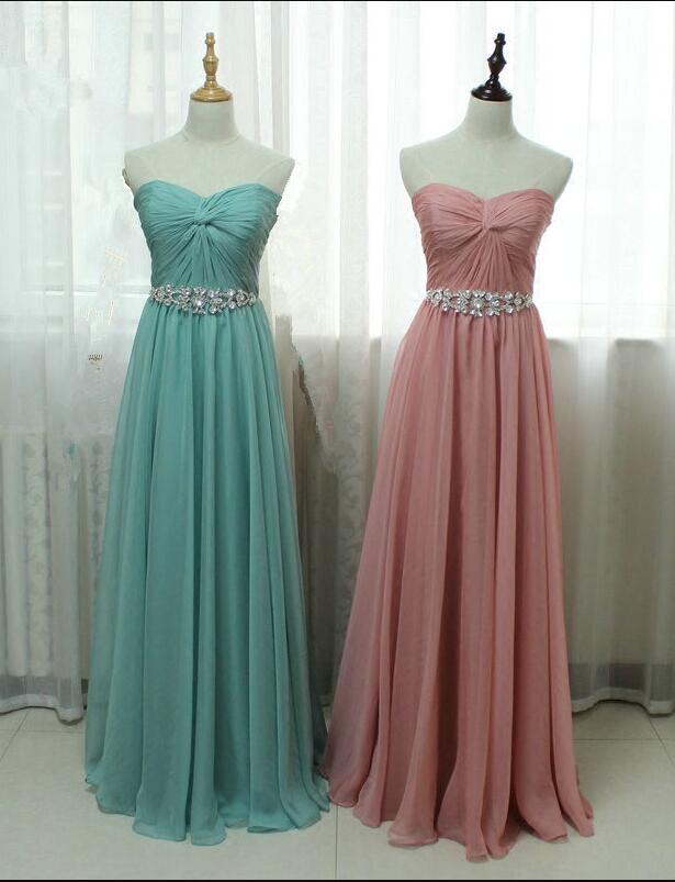 Strapless Sweetheart Ruched Beaded Chiffon A-line Floor-length Prom Dress, Evening Dress
