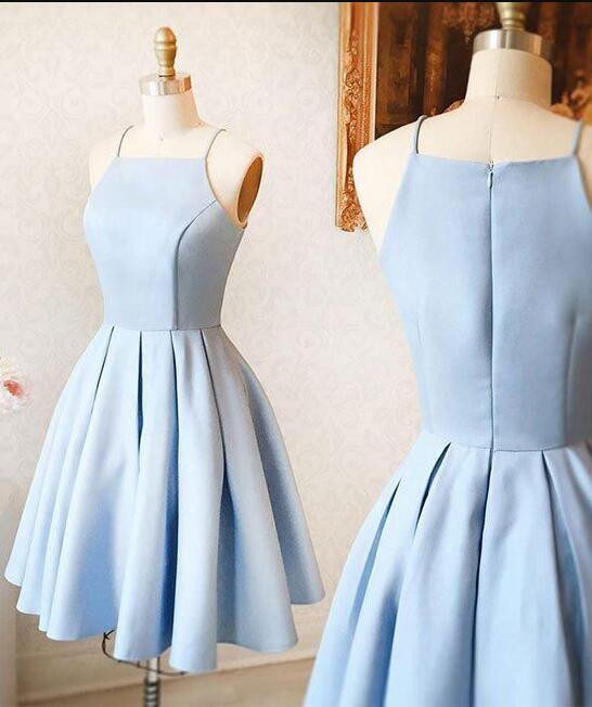 Sky Blue Homecoming Dress, Mini Homecoming Dress, Satin Homecoming Dress, For Teens