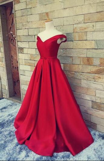 Cap Sleeve Pretty Wine Red Long Prom Dress, Ball Gown, A Line Prom Dress, Long Prom Dress, Satin Prom Dress, Elegant Prom Dress, Prom Dress