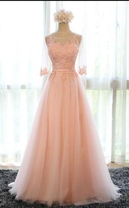 Tulle Scalloped Lace Bridesmaid Dresses,women Dresses,party Dress,long Prom Dress