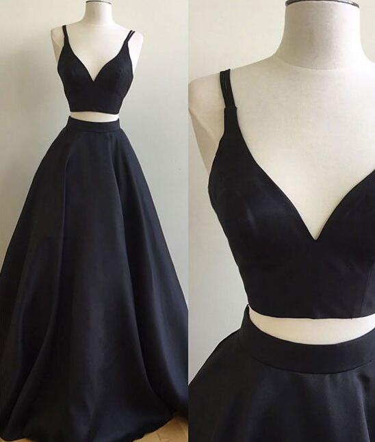 Real Work Two Pieces Black Long Prom Dress, Black Evening Dress, Black Formal Dress, Teen's Party Dress, Senior Prom Dress