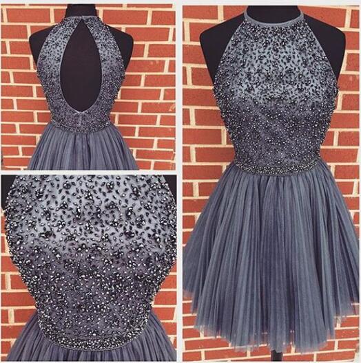 Real Made Backless Short Prom Dresses, Sexy Beading Homecoming Dresses,tulle Homecoming Dresses