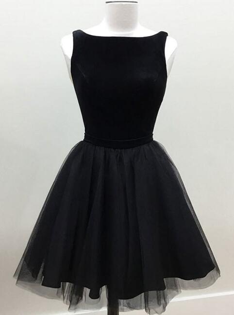 Black Bateau Neck Sleeveless Short Tulle Homecoming Dress, Formal Dress
