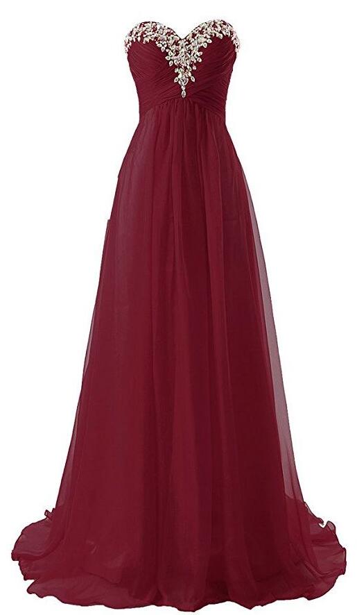 2017 Chiffon Prom Dress ,long Sweetheart Prom Dress,party Dress,beaded Floor Length Evening Dress
