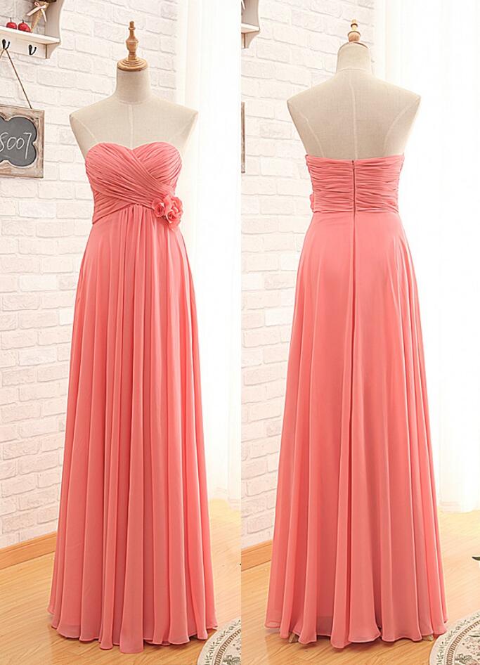Floor Length A-line Empire Bridesmaid Dress,coral Bridesmaid Dress