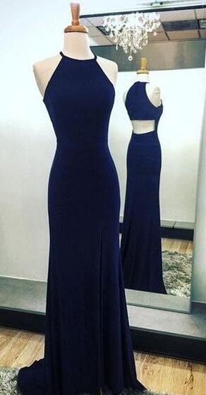 Halter Blue Prom Dress, Floor Length Prom Dress, Prom Dress, Prom Dresses 2017,fashion Party Dress