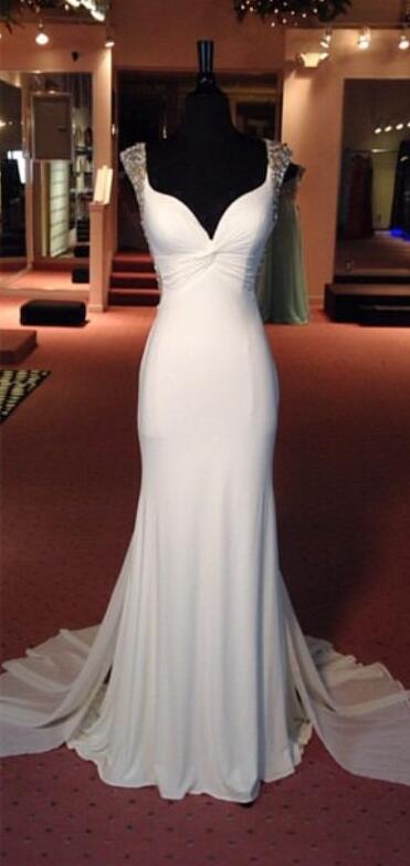 White Mermaid Prom Dress,beaded Prom Dress,fashion Prom Dress, Party Dress, 2017 Evening Dress