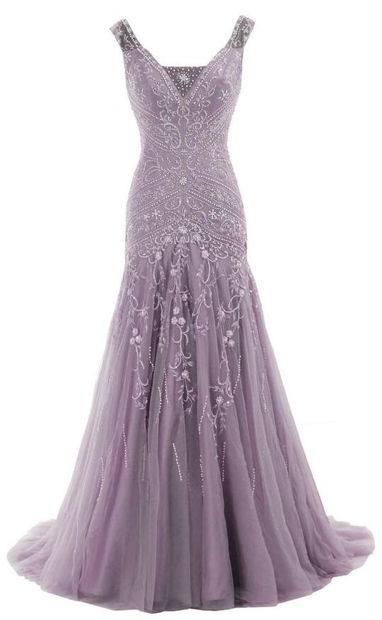 Lace Up Back Beading Prom Dress, Long Prom Dresses Party Dress Formal Dress
