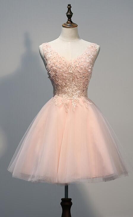 Charming Lace Homecoming Dress,tulle Homecoming Dress,appliques Homecoming Dress,v-neck Homecoming Dress