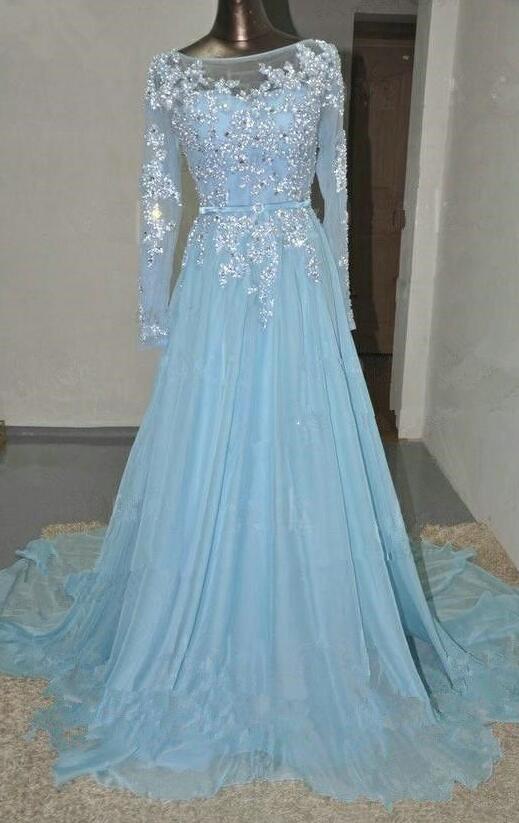 Long Sleeves Prom Dress,sexy Prom Dress,a-line Prom Dress,appliques Prom Dress,chiffon Prom Dress