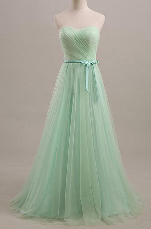 A-line Mint Green Bridesmaid Dress, Tulle Prom Dresses,strapless Bridesmaid Dress, Prom Dress