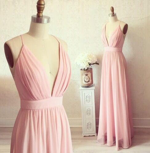 Charming Bridesmaid Dress,deep V Neck Prom Dress,pink Prom Dress, Dress,chiffon Prom Dress,beautiful Evening Dress