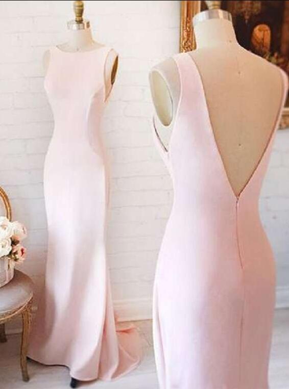Elegant Pink Prom Dress,long Bridesmaid Dress,floor Length Prom Dress,backless Evening Dress,sleeveless Bridesmaid Dress